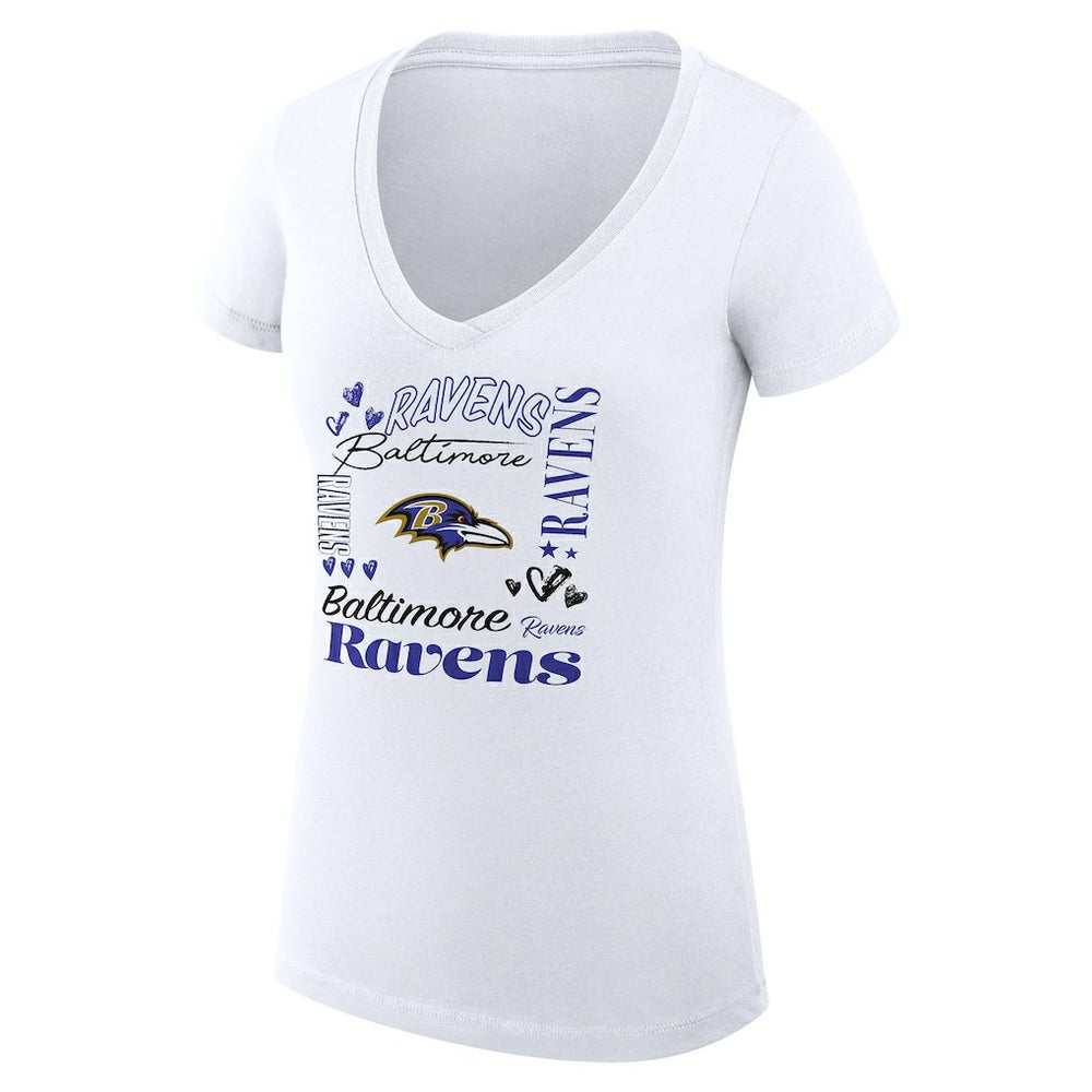 Baltimore Ravens G-III 4Her by Carl Banks Women's Super-Slim Fit Lightweight Collage Team V-Neck T-Shirt White - NFL