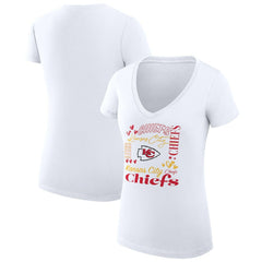 Kansas City Chiefs G-III 4Her by Carl Banks Women's Super-Slim Fit Lightweight Collage Team V-Neck T-Shirt White - NFL