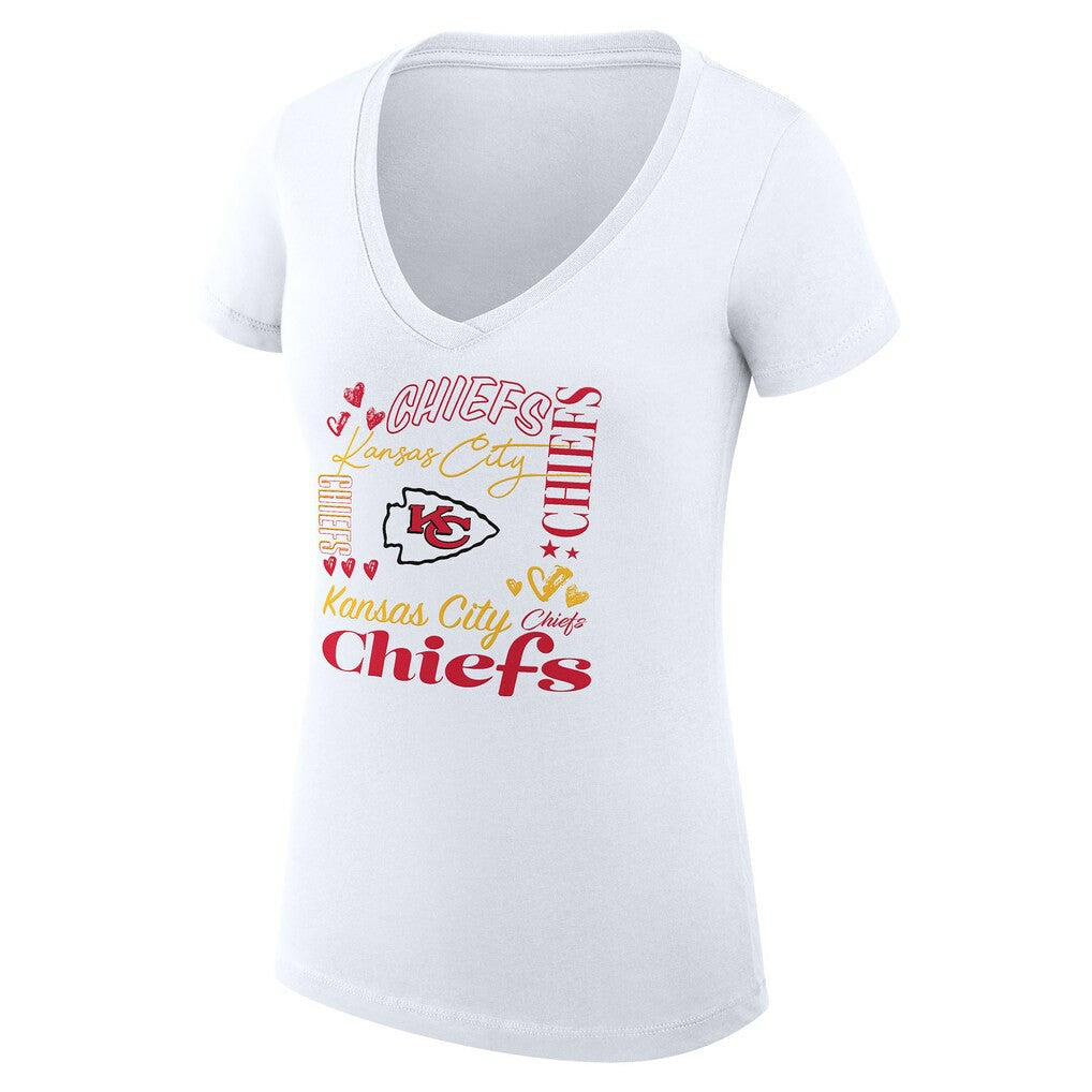 Kansas City Chiefs G-III 4Her by Carl Banks Women's Super-Slim Fit Lightweight Collage Team V-Neck T-Shirt White - NFL