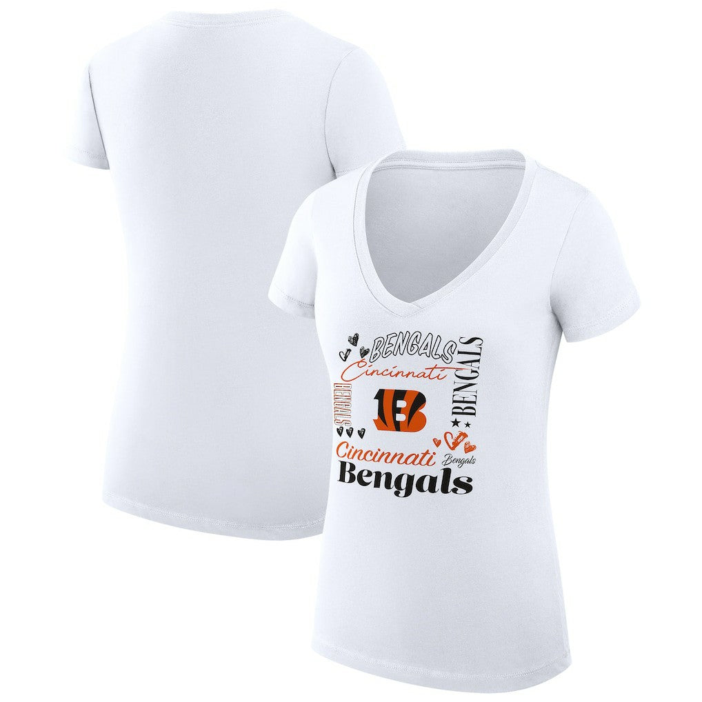 Cincinnati Bengals G-III 4Her by Carl Banks Women's Super-Slim Fit Lightweight Collage Team V-Neck T-Shirt White - NFL