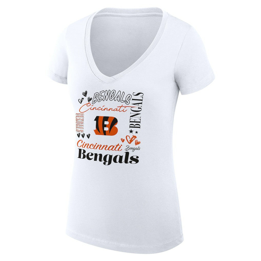 Cincinnati Bengals G-III 4Her by Carl Banks Women's Super-Slim Fit Lightweight Collage Team V-Neck T-Shirt White - NFL
