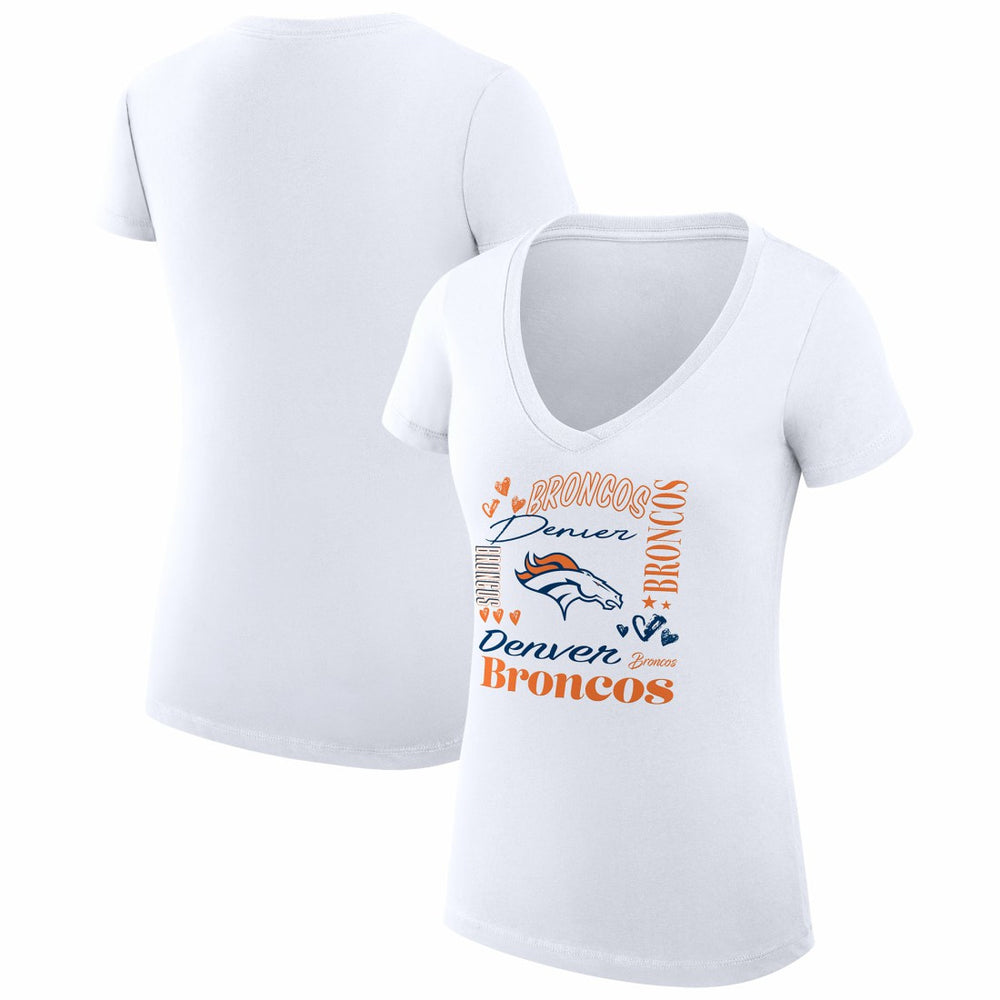 Denver Broncos G-III 4Her by Carl Banks Women's Super-Slim Fit Lightweight Collage Team V-Neck T-Shirt White - NFL