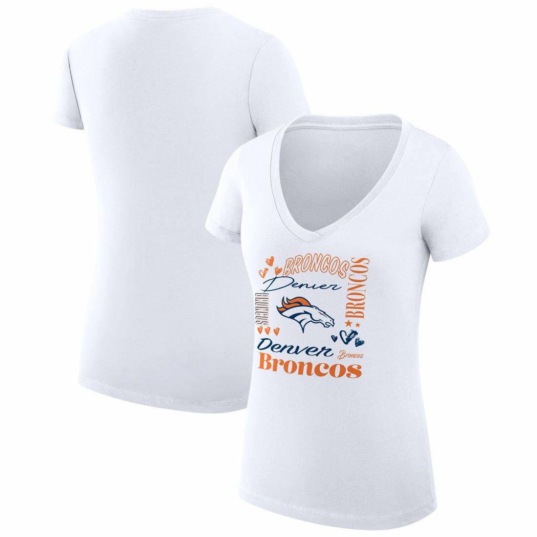 Denver Broncos G-III 4Her by Carl Banks Women's Super-Slim Fit Lightweight Collage Team V-Neck T-Shirt White - NFL