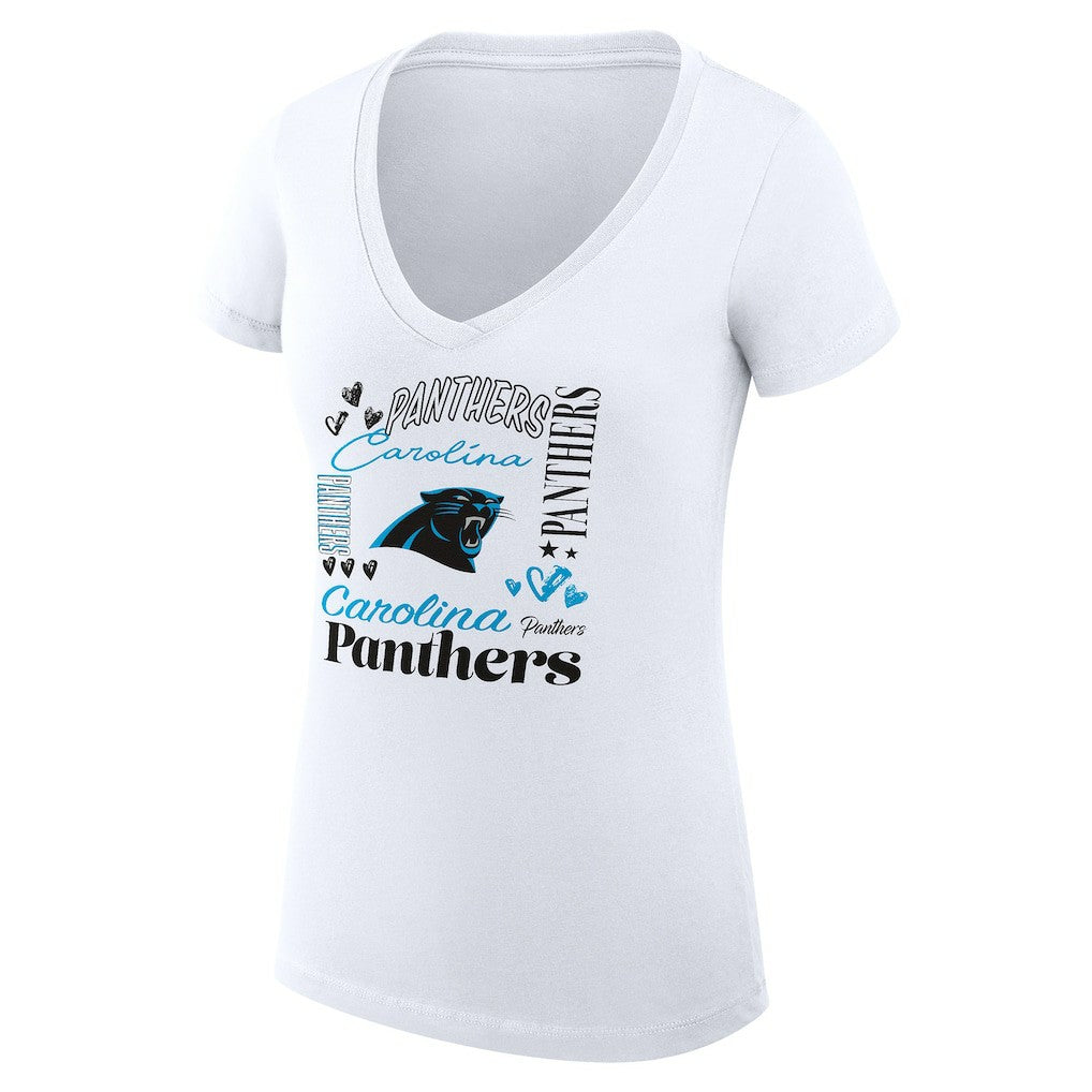 Carolina Panthers G-III 4Her by Carl Banks Women's Super-Slim Fit Lightweight Collage Team V-Neck T-Shirt White - NFL