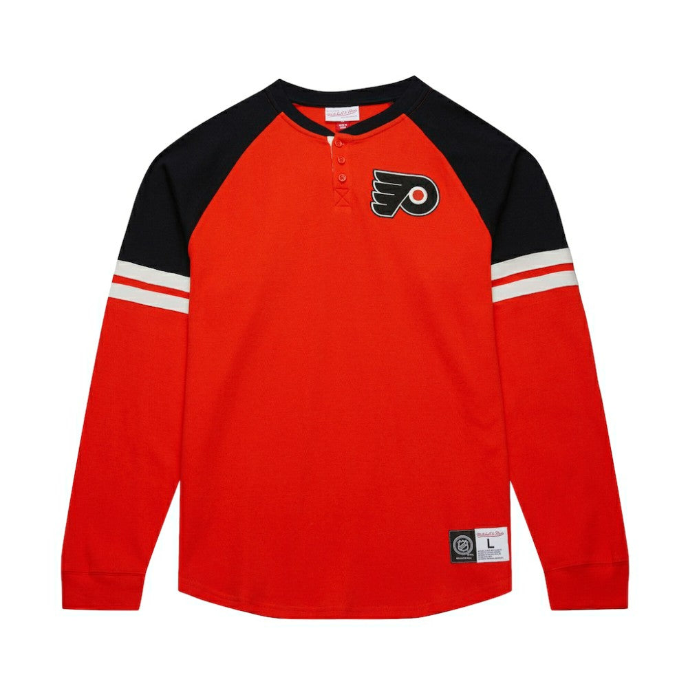 Philadelphia Flyers - Mitchell & Ness Thermal Henley Long Sleeve T-Shirt Orange