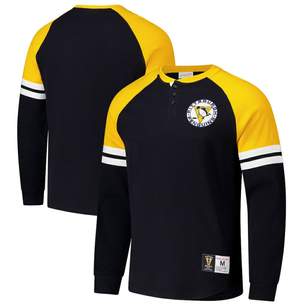 Pittsburgh Penguins Mitchell & Ness Thermal Henley Long Sleeve T-Shirt Black