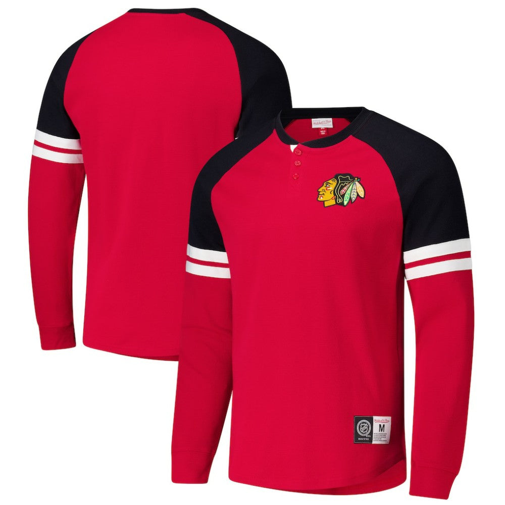 Chicago Blackhawks Mitchell & Ness Thermal Henley Long Sleeve T-Shirt Red