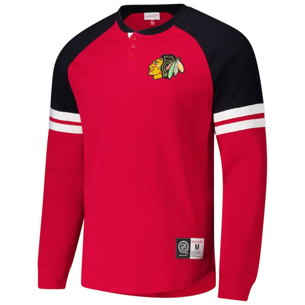 Chicago Blackhawks Mitchell & Ness Thermal Henley Long Sleeve T-Shirt Red