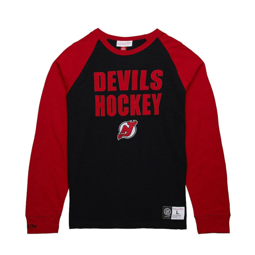 New Jersey Devils - Mitchell & Ness Legendary Slub Raglan Long Sleeve T-Shirt Black/Red