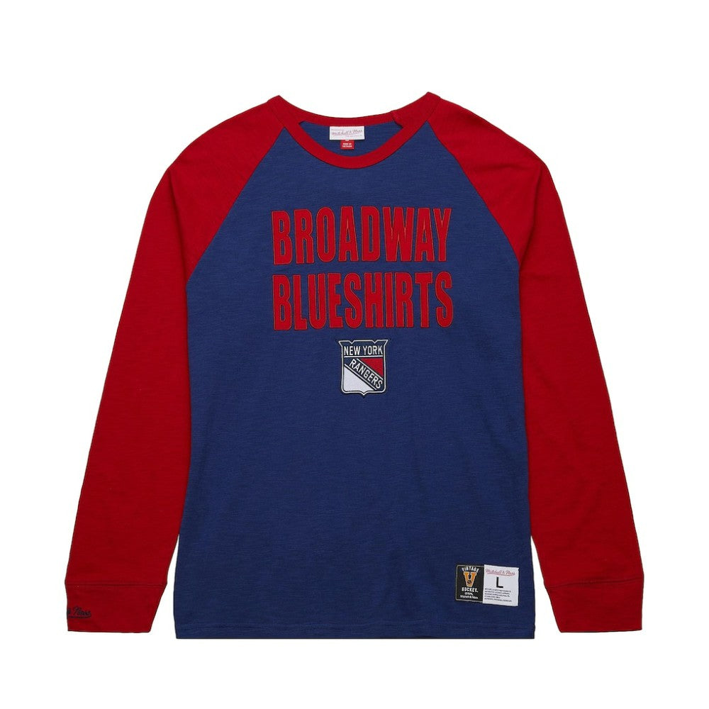 New York Rangers Mitchell & Ness Legendary Slub Raglan Long Sleeve T-Shirt Blue/Red