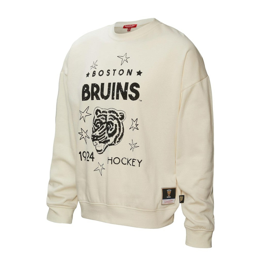Boston Bruins Mitchell & Ness Women's Logo 3.0 Pullover Sweatshirt Cream