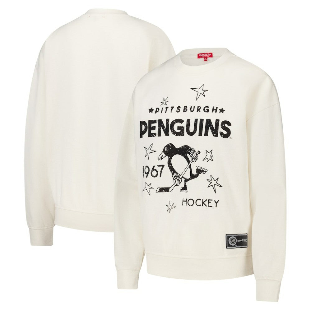 Pittsburgh Penguins Mitchell & Ness Women's Logo 3.0 Pullover Sweatshirt Cream