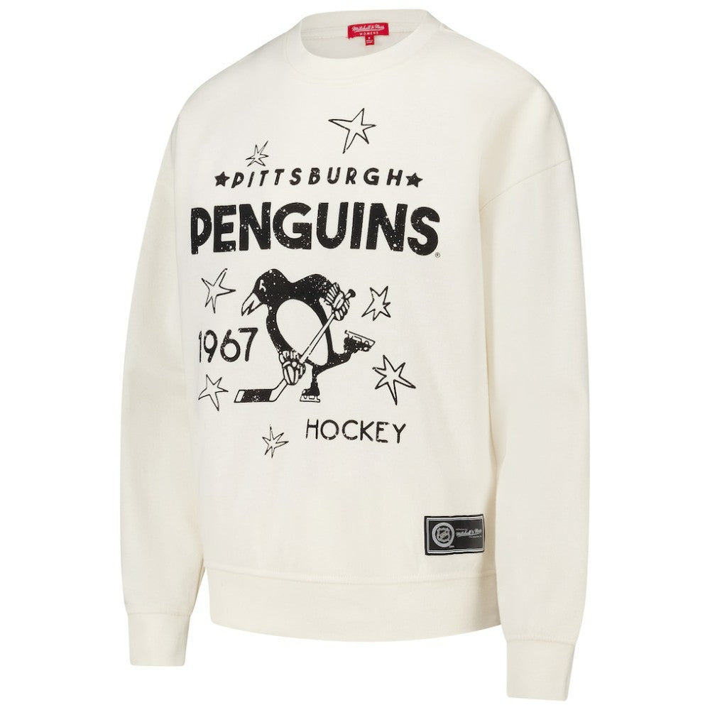 Pittsburgh Penguins Mitchell & Ness Women's Logo 3.0 Pullover Sweatshirt Cream