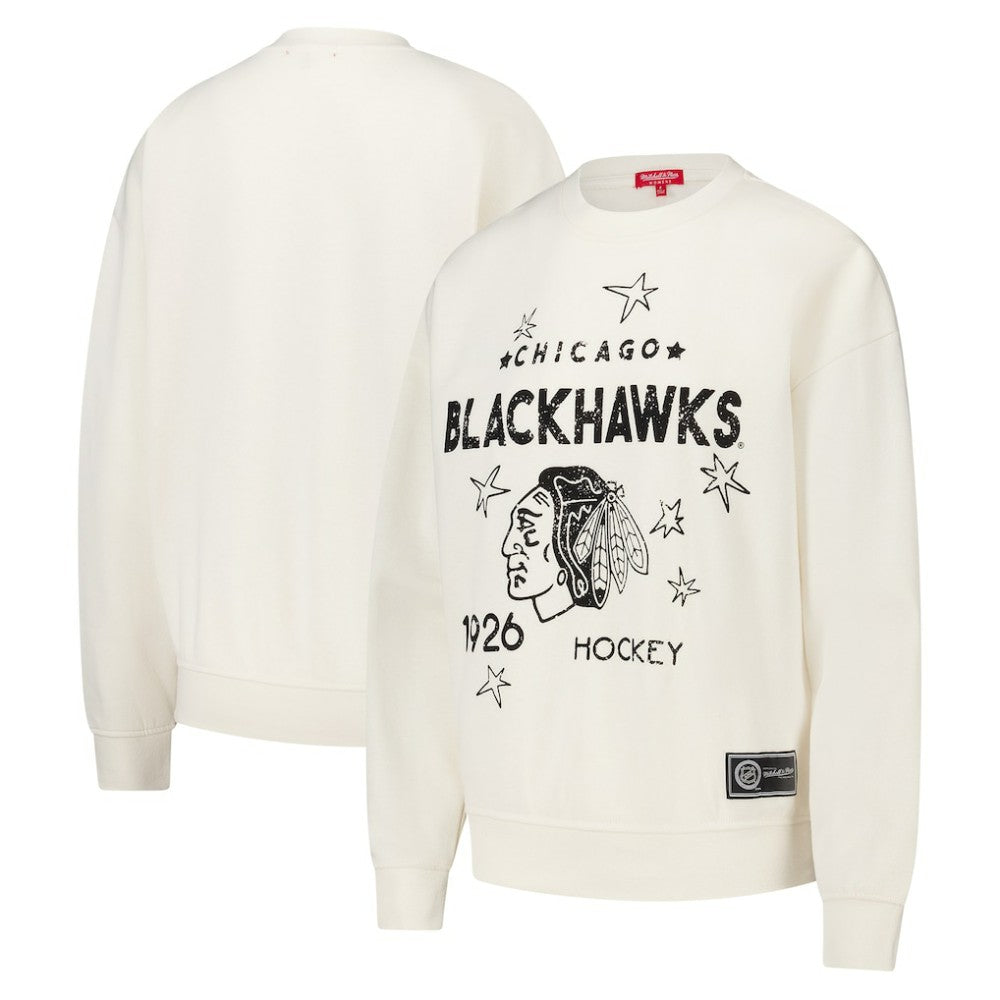 Chicago Blackhawks Mitchell & Ness Women's Logo 3.0 Pullover Sweatshirt Cream