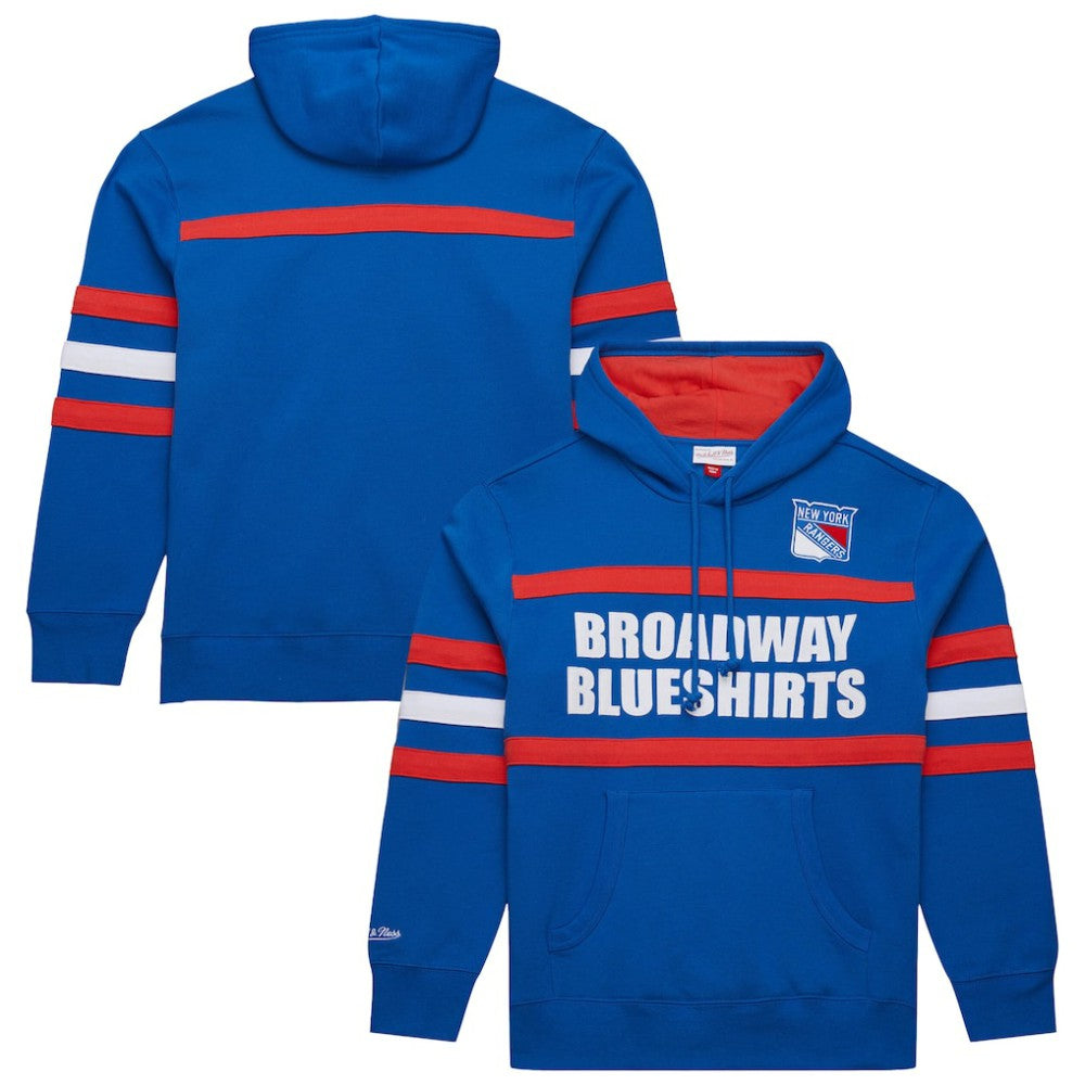 New York Rangers Mitchell & Ness Head Coach Slogan Pullover Hoodie Blue
