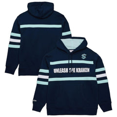Seattle Kraken Mitchell & Ness Head Coach Slogan Pullover Hoodie Navy