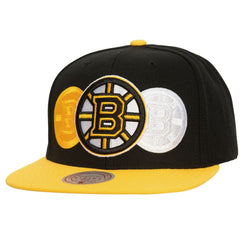 Boston Bruins Mitchell & Ness Soul Triple Up Snapback Hat Black