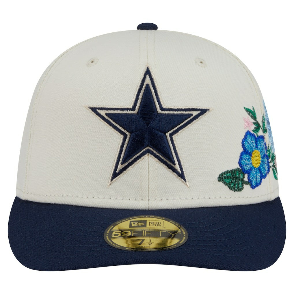 Dallas Cowboys New Era Tonal Florals 59FIFTY Fitted Hat Cream/Navy - NFL