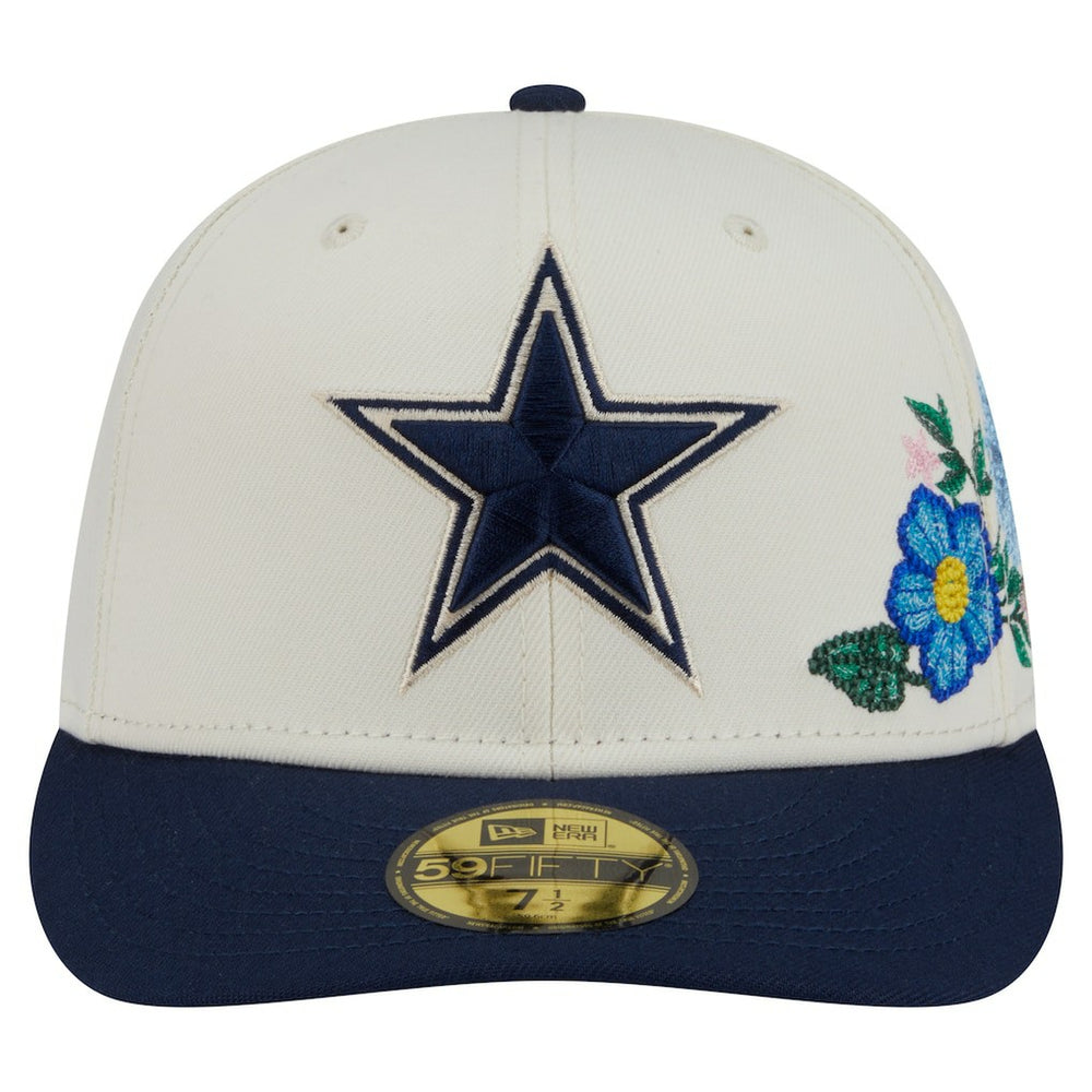 Dallas Cowboys New Era Tonal Florals 59FIFTY Fitted Hat Cream/Navy - NFL