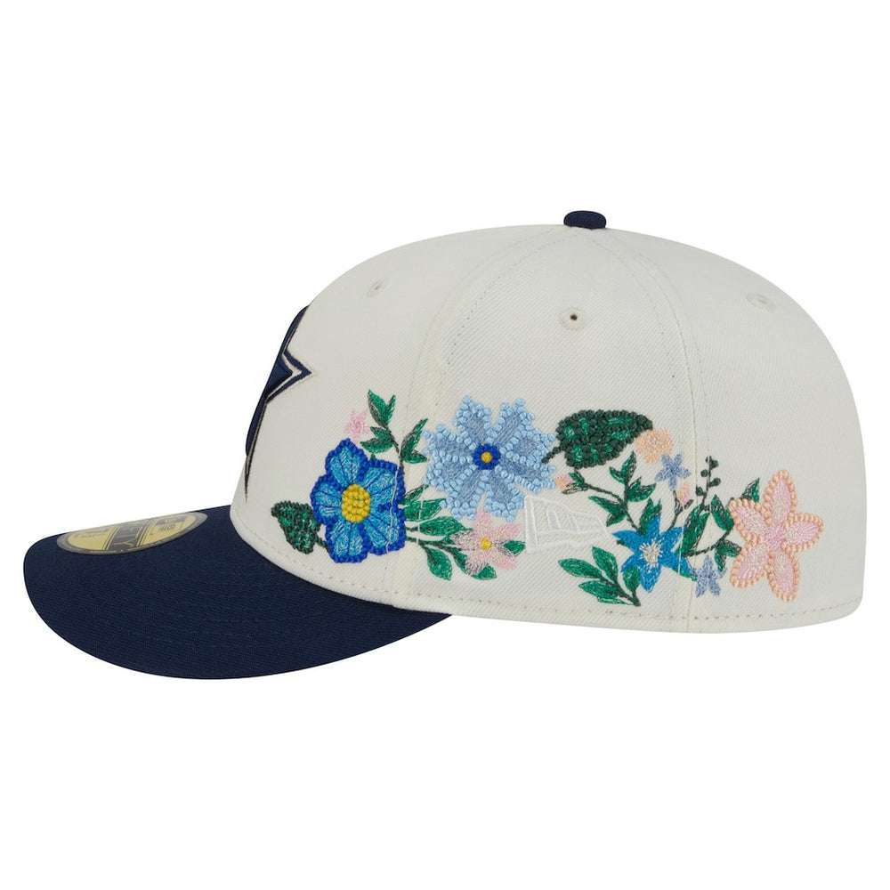Dallas Cowboys New Era Tonal Florals 59FIFTY Fitted Hat Cream/Navy - NFL