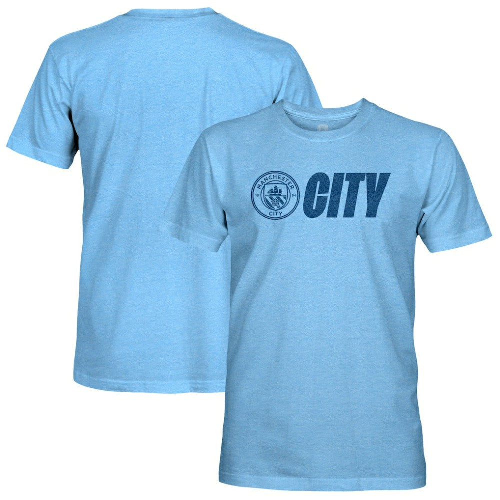 Manchester City 1863FC Mono Badge Lock-Up Retro Tri-Blend T-Shirts - Sky Blue