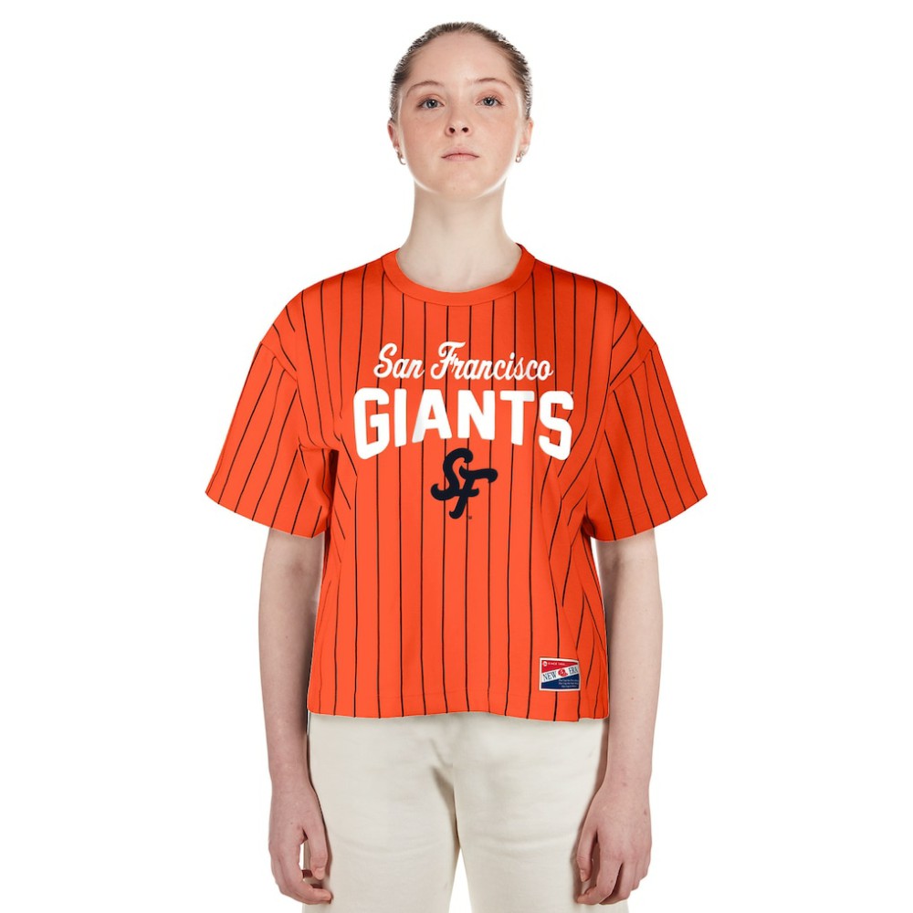 San Francisco Giants New Era Women's 2025 City Connect Boxy Pinstripe T-Shirt Lifestyle