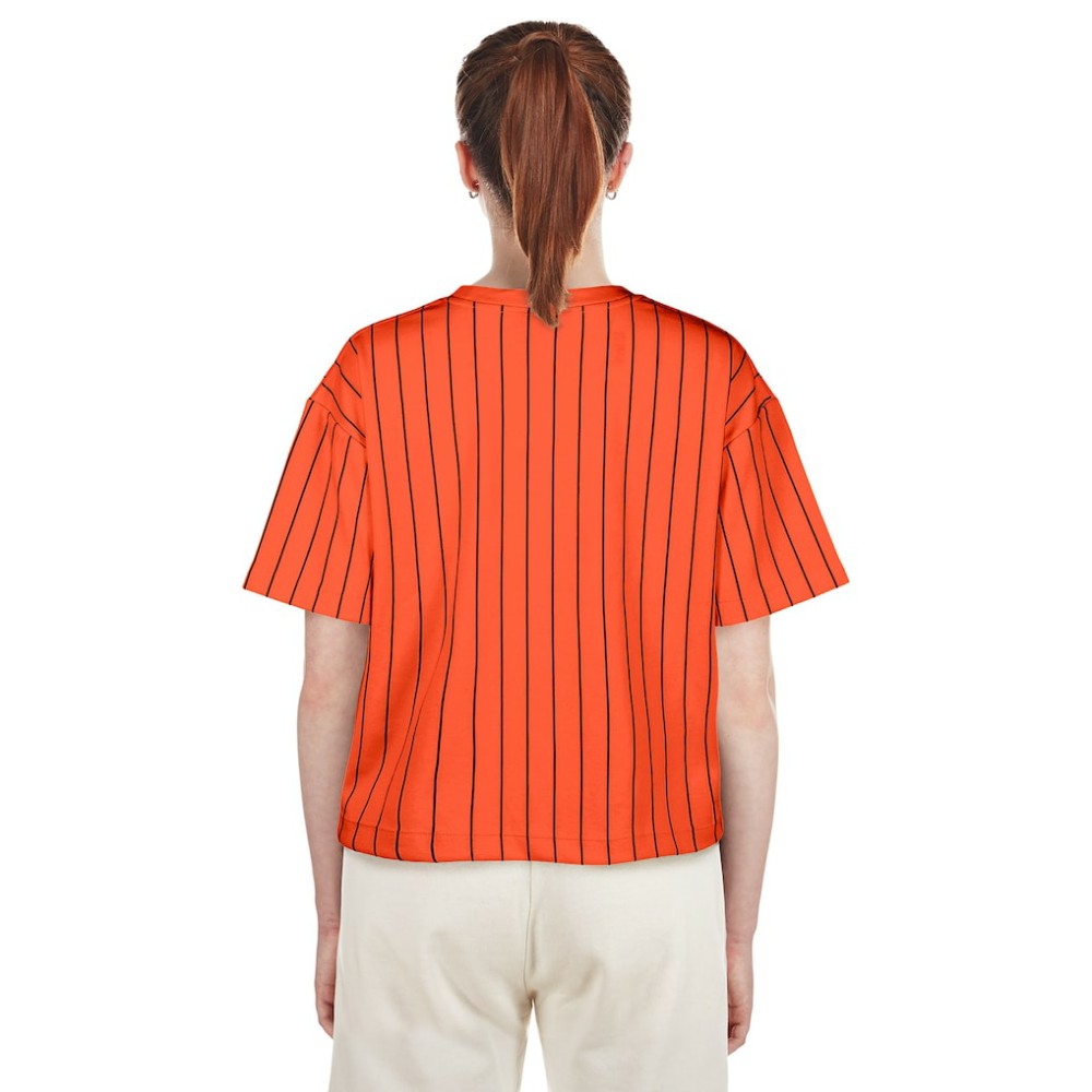 San Francisco Giants New Era Women's 2025 City Connect Boxy Pinstripe T-Shirt Lifestyle