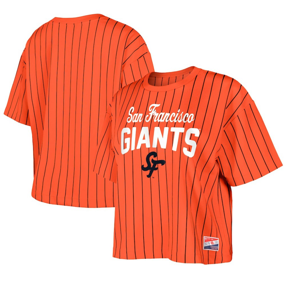 San Francisco Giants New Era Women's 2025 City Connect Boxy Pinstripe T-Shirt Lifestyle