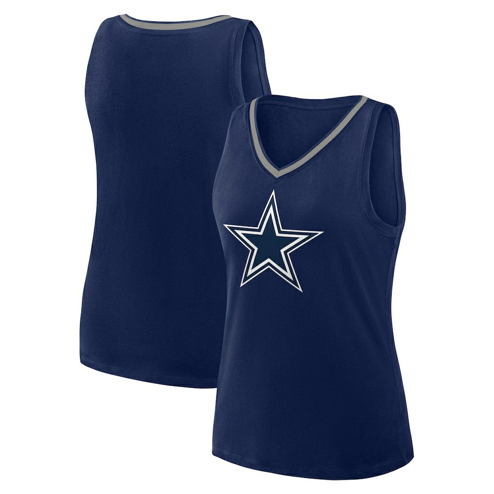 Dallas Cowboys Logo Athletic Women's Plus Size Stellar Win V-Neck Tank Top Navy - NFL