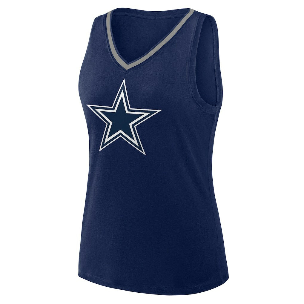 Dallas Cowboys Logo Athletic Women's Plus Size Stellar Win V-Neck Tank Top Navy - NFL