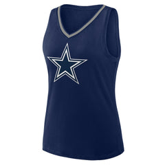 Dallas Cowboys Logo Athletic Women's Plus Size Stellar Win V-Neck Tank Top Navy - NFL
