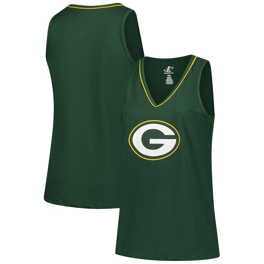 Green Bay Packers Logo Athletic Women's Plus Size Stellar Win V-Neck Tank Top Green - NFL