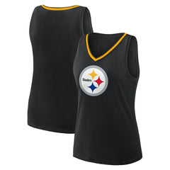 Pittsburgh Steelers Logo Athletic Women's Plus Size Stellar Win V-Neck Tank Top Black - NFL