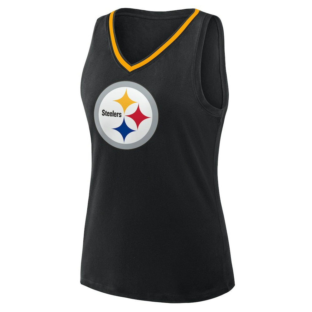 Pittsburgh Steelers Logo Athletic Women's Plus Size Stellar Win V-Neck Tank Top Black - NFL