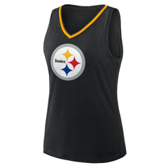 Pittsburgh Steelers Logo Athletic Women's Plus Size Stellar Win V-Neck Tank Top Black - NFL