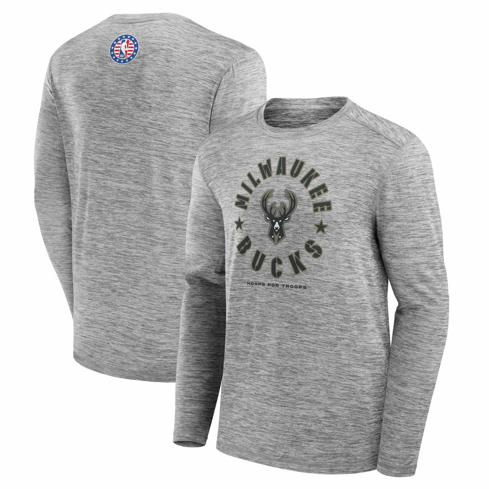 Fanatics - Milwaukee Bucks NBA Hoops for Troops Long Sleeve T-Shirt - Heather Gray