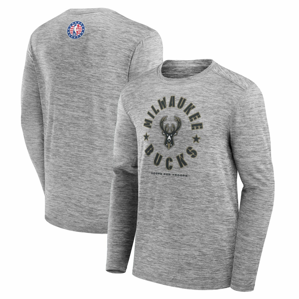 Fanatics - Milwaukee Bucks NBA Hoops for Troops Long Sleeve T-Shirt - Heather Gray