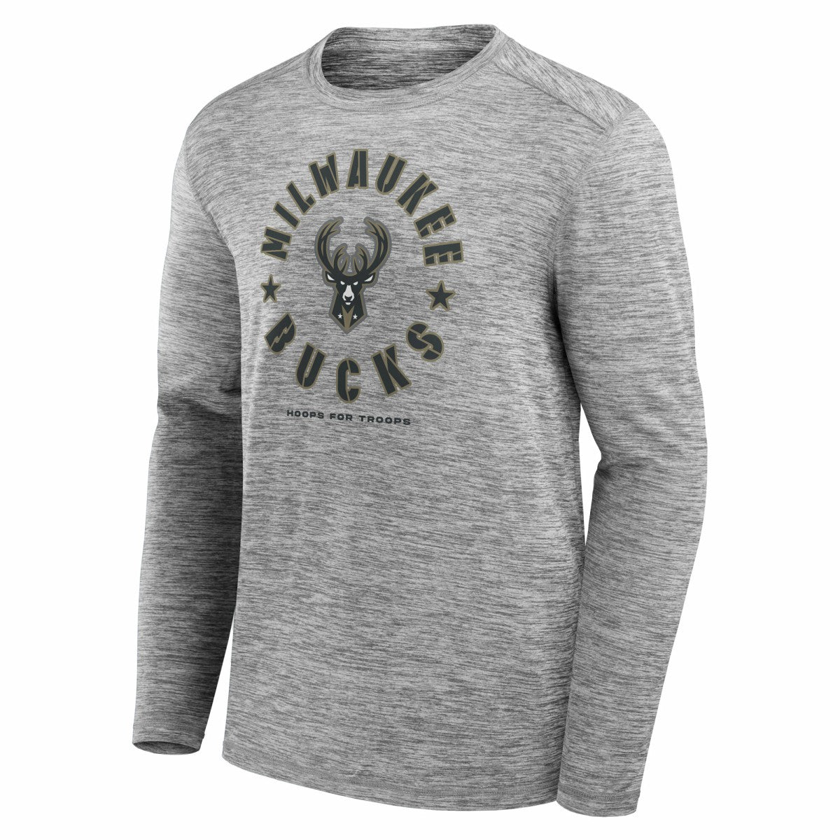 Fanatics - Milwaukee Bucks NBA Hoops for Troops Long Sleeve T-Shirt - Heather Gray
