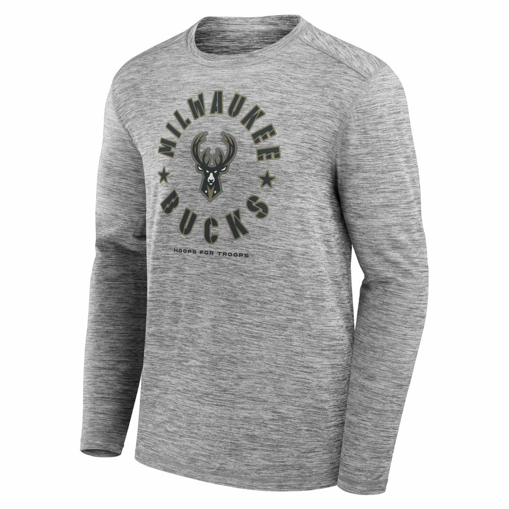 Fanatics - Milwaukee Bucks NBA Hoops for Troops Long Sleeve T-Shirt - Heather Gray