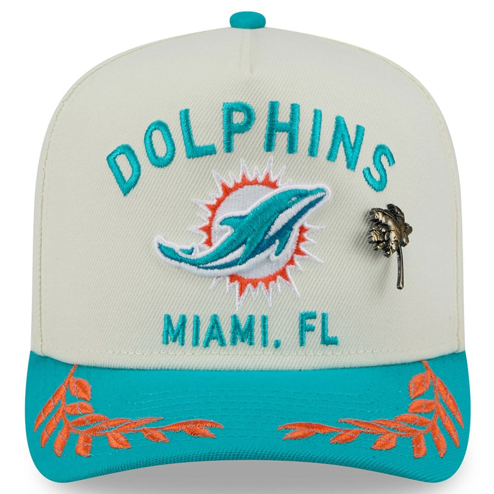 Miami Dolphins New Era 2025 NFL Draft A-Frame 59FIFTY Fitted Hat Cream/Aqua - NFL