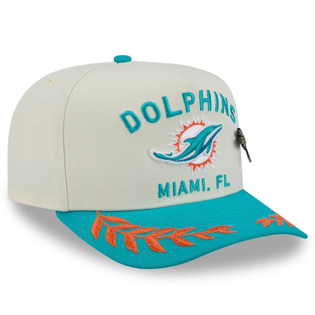Miami Dolphins New Era 2025 NFL Draft A-Frame 59FIFTY Fitted Hat Cream/Aqua - NFL