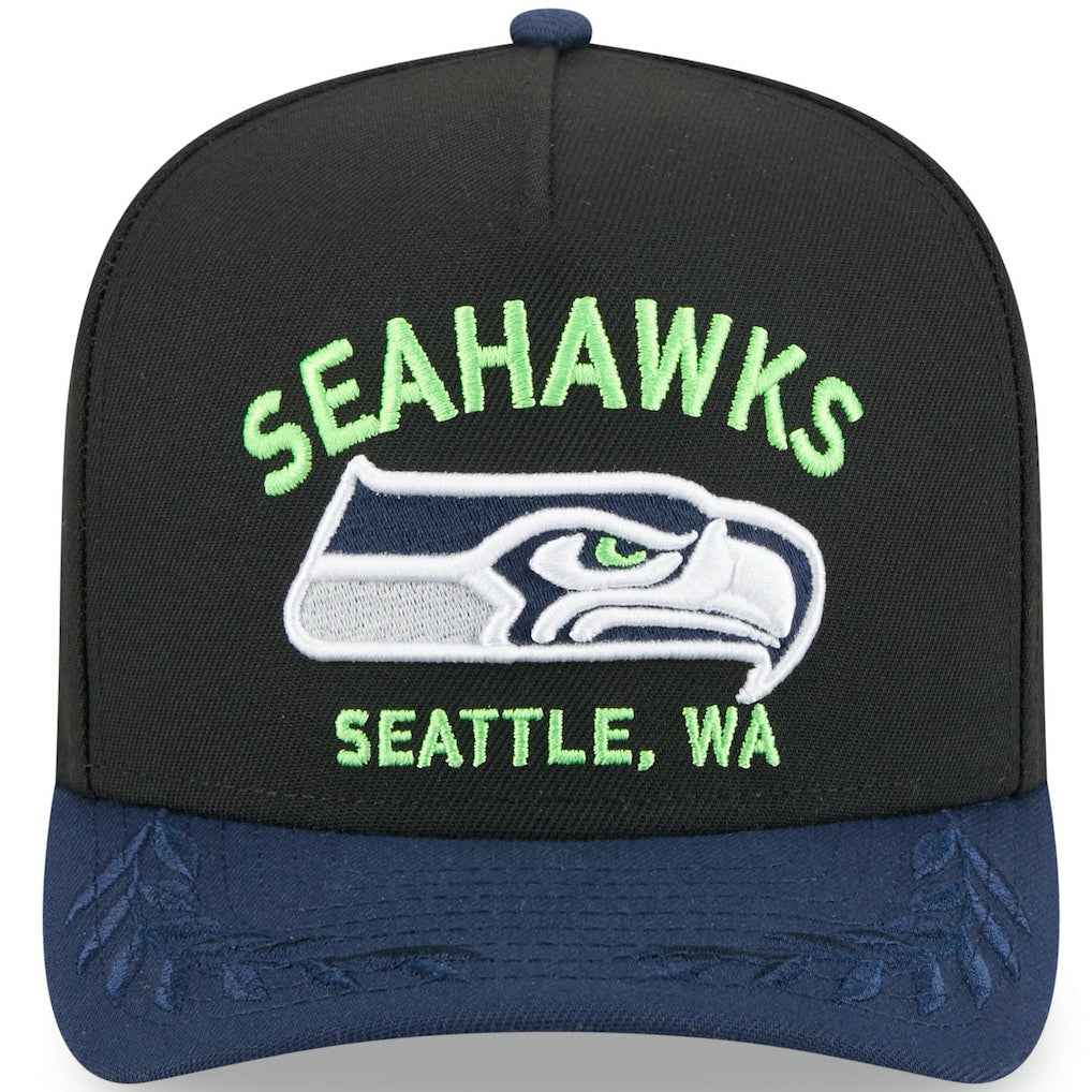 Seattle Seahawks New Era 2025 NFL Draft A-Frame 9FIFTY Snapback Hat Black/College Navy - NFL