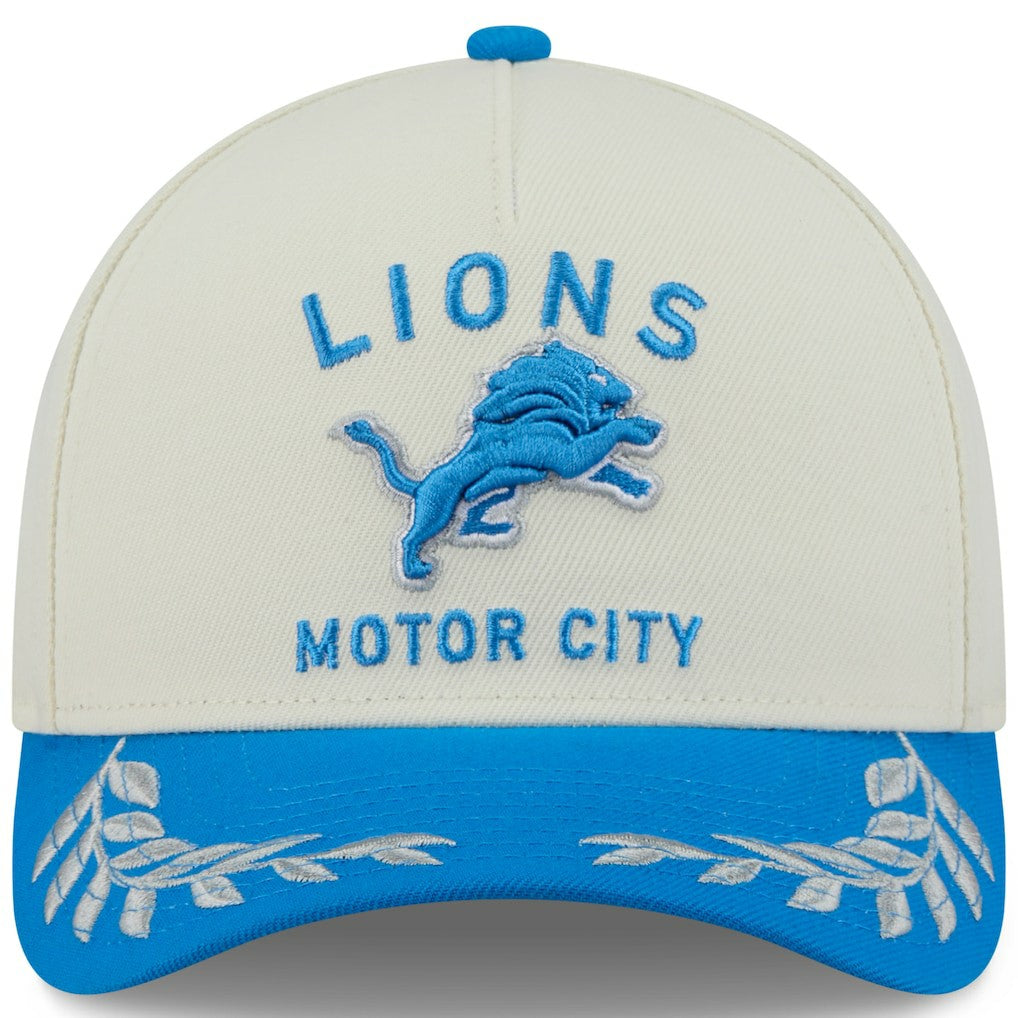 Detroit Lions New Era 2025 NFL Draft 9FORTY A-Frame M-Crown Adjustable Hat Cream/Blue - NFL