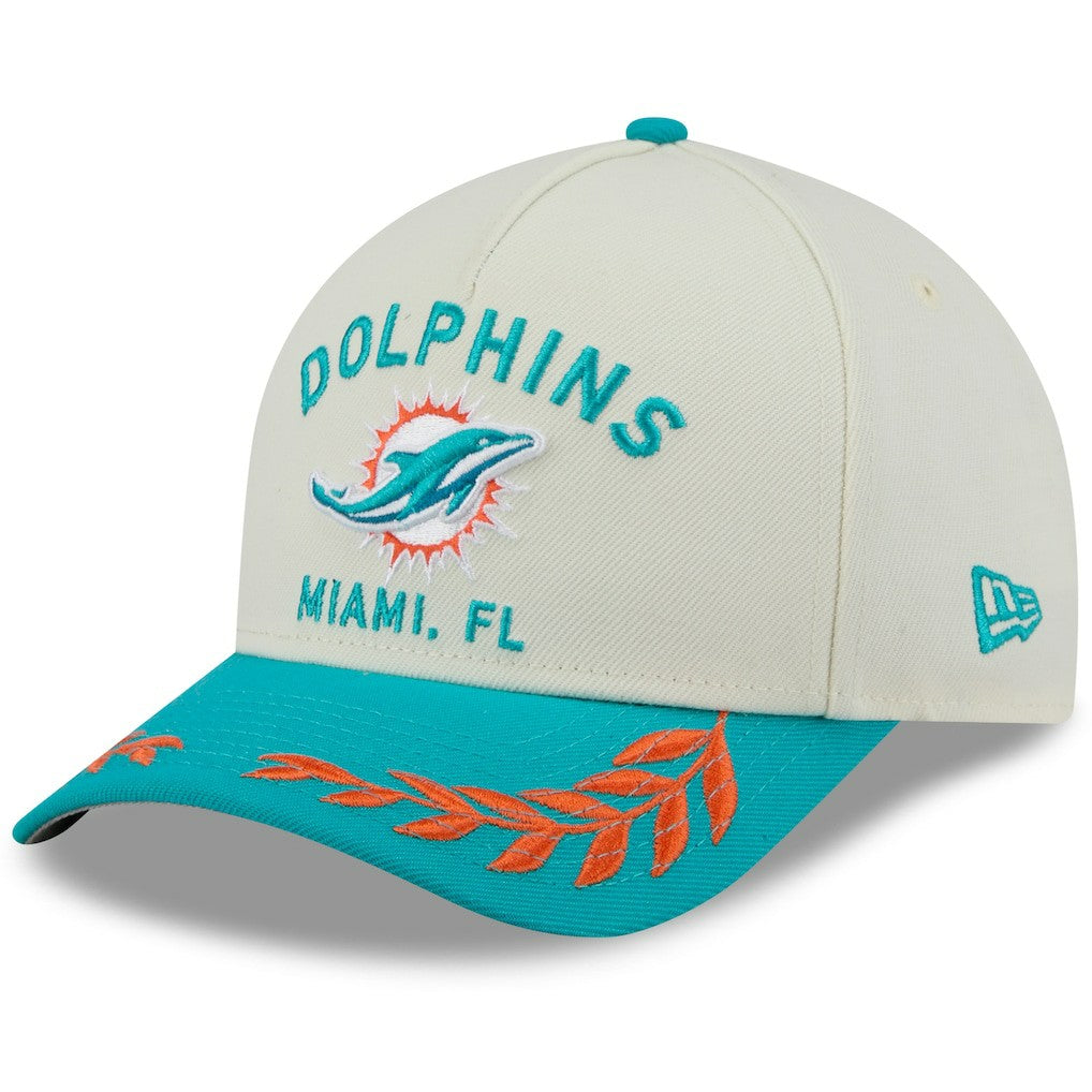 Miami Dolphins New Era 2025 NFL Draft 9FORTY A-Frame M-Crown Adjustable Hat Cream/Aqua - NFL