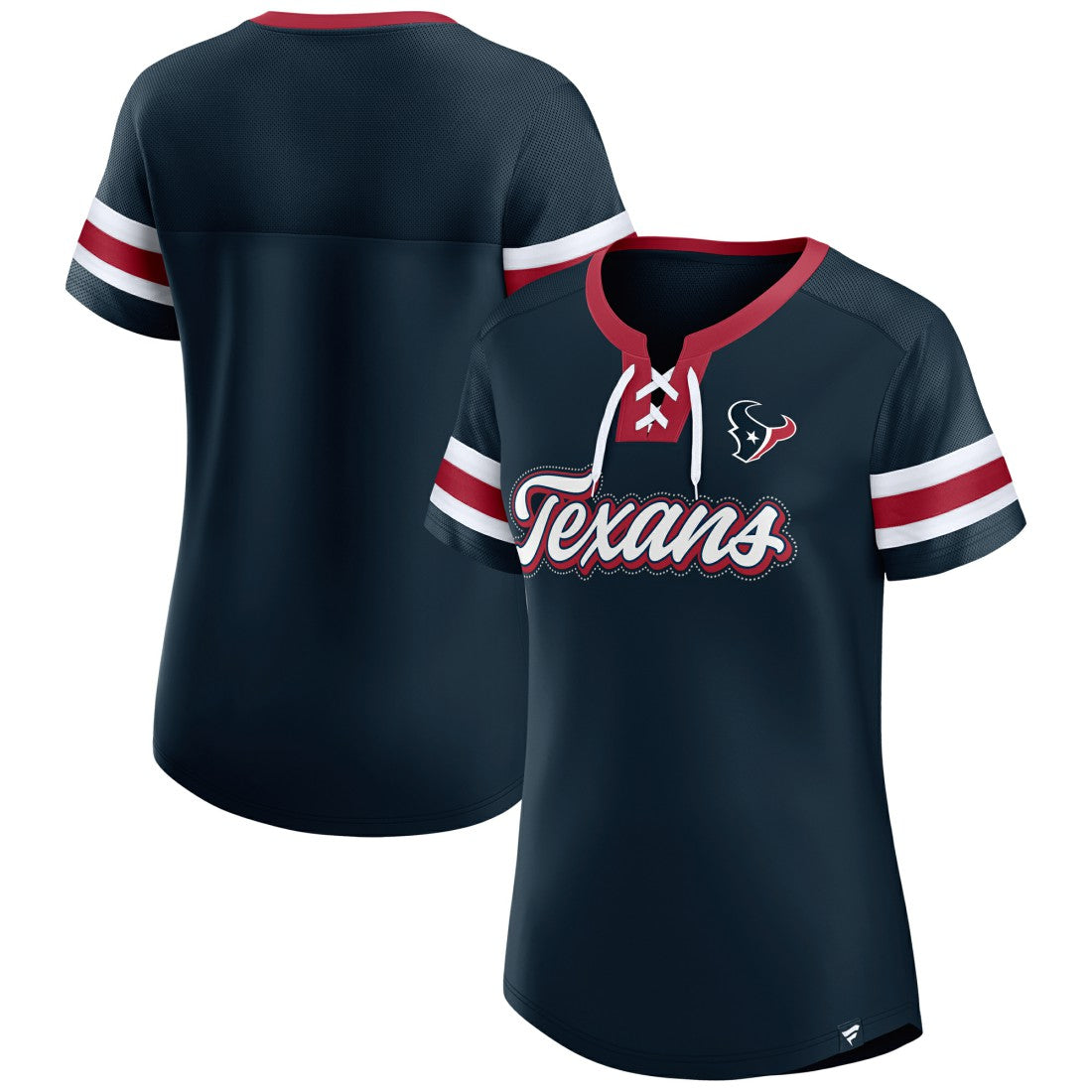 Houston Texans Women's Iconic Bling Athena Lace-Up V-Neck T-Shirt Navy - Fanatics
