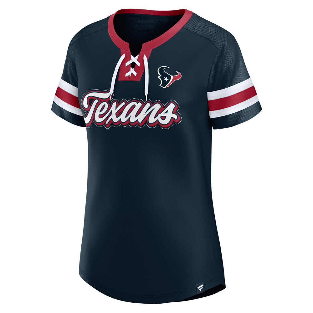 Houston Texans Women's Iconic Bling Athena Lace-Up V-Neck T-Shirt Navy - Fanatics