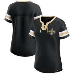 New Orleans Saints Women's Bling Athena Jersey Style Lace-up T-Shirt Black - Fanatics