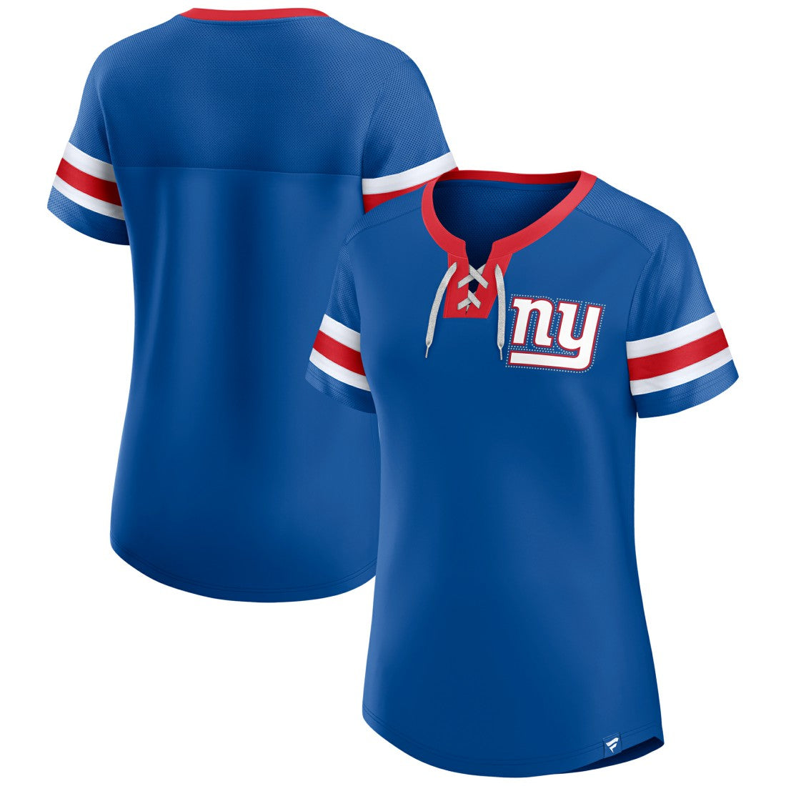 New York Giants Women's Bling Athena Jersey Style Lace-up T-Shirt Royal - Fanatics