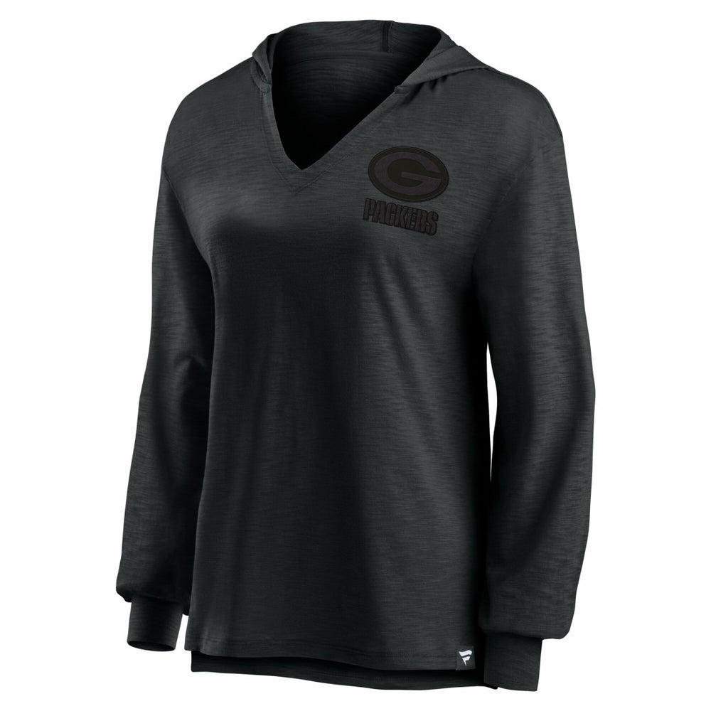 Green Bay Packers Women's Blackout Slub Hoodie V-Neck Long Sleeve T-Shirt - Fanatics