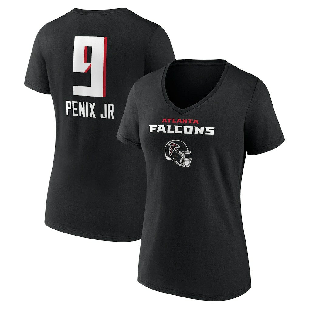 Michael Penix Jr. Atlanta Falcons Women's Name & Number Team Wordmark V-Neck T-Shirt Black - NFL